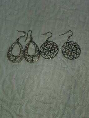 jcpenney Silver Filigree Drop & Round Dangle Earrings Set